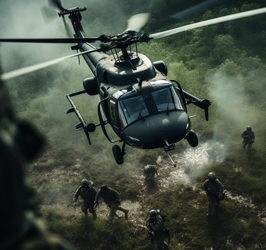 A helicopter involved in military actions